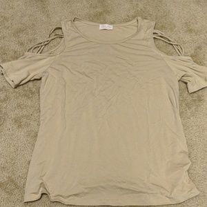 Pink Lily Boutique Tan Shirt with Open Sleeves